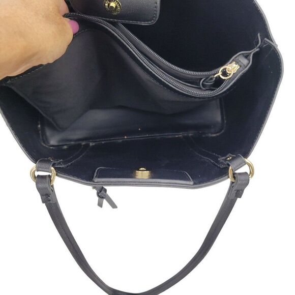 Nanette Lepore Black Vegan Faux Leather Tote Bag Multiple Pockets Shoulder Large - Picture 10 of 11